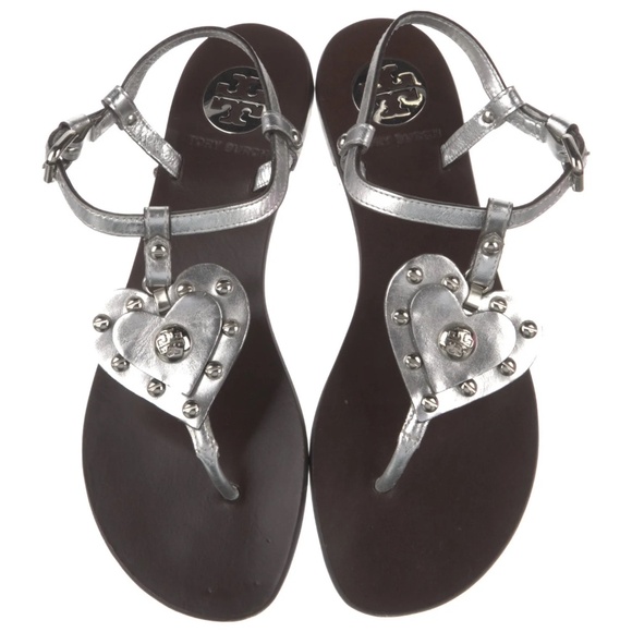 Tory Burch Silver Heart Sandals 6.5 - Picture 1 of 5